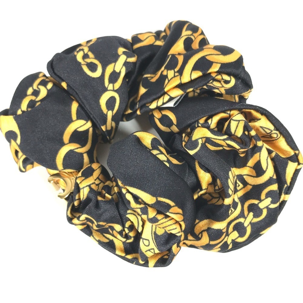 CELINE Triomphe Chain Hair Accessory, Silk Scrunchie, Women's, Black - Picture 4 of 7